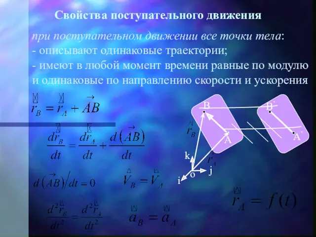 Свойства поступательного движения при поступательном движении все точки тела: -