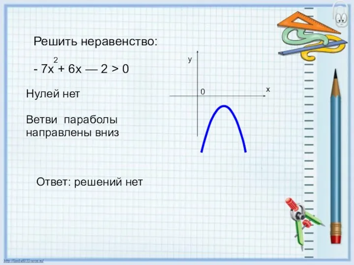 Решить неравенство: - 7х + 6х — 2 > 0