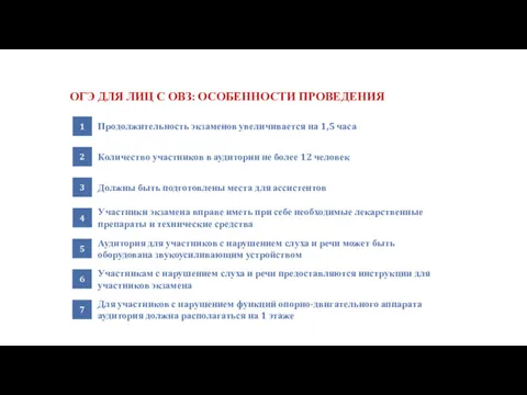 ОГЭ ДЛЯ ЛИЦ С ОВЗ: ОСОБЕННОСТИ ПРОВЕДЕНИЯ Продолжительность экзаменов увеличивается