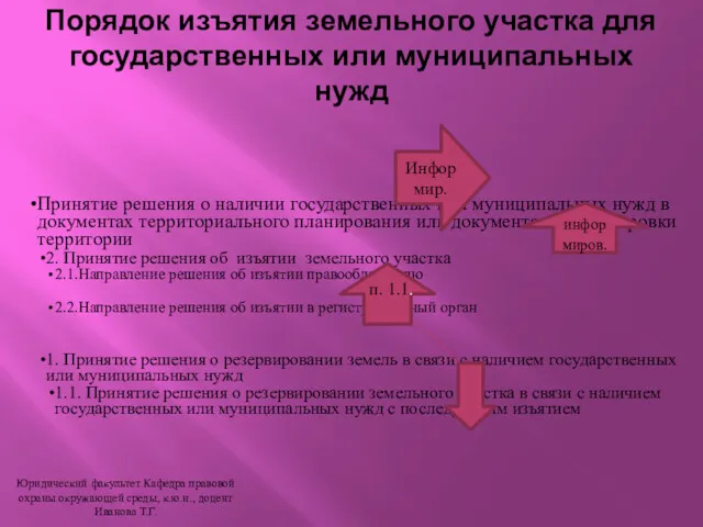 Порядок изъятия земельного участка для государственных или муниципальных нужд Принятие