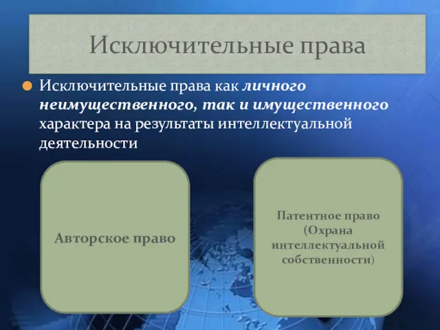 Исключительные права Исключительные права как личного неимущественного, так и имущественного