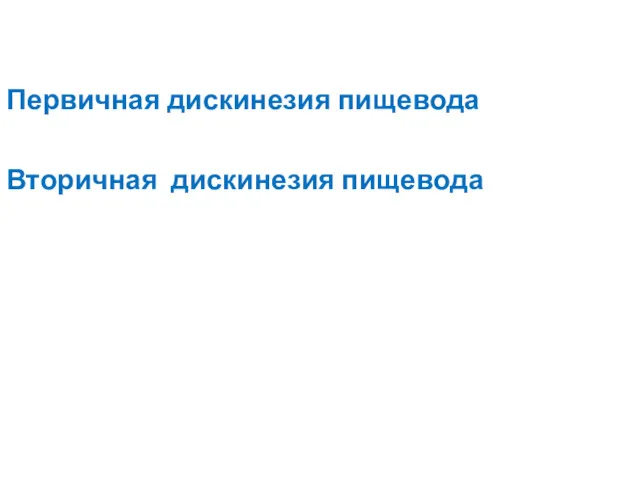 Первичная дискинезия пищевода Вторичная дискинезия пищевода