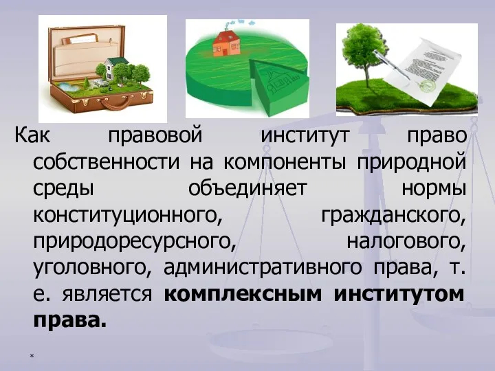 * Как правовой институт право собственности на компоненты природной среды