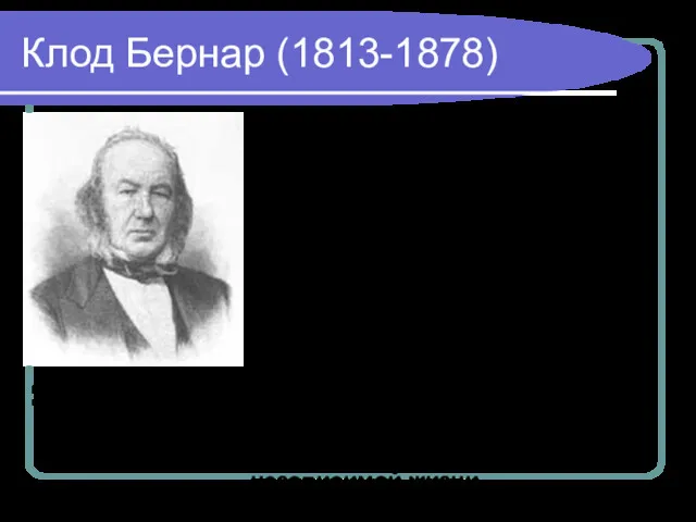 Клод Бернар (1813-1878) http://www.peoples.ru/medicine/physiologist/claude_bernard/bernard_1_s.jpg Жизнь нельзя объяснить только на основе