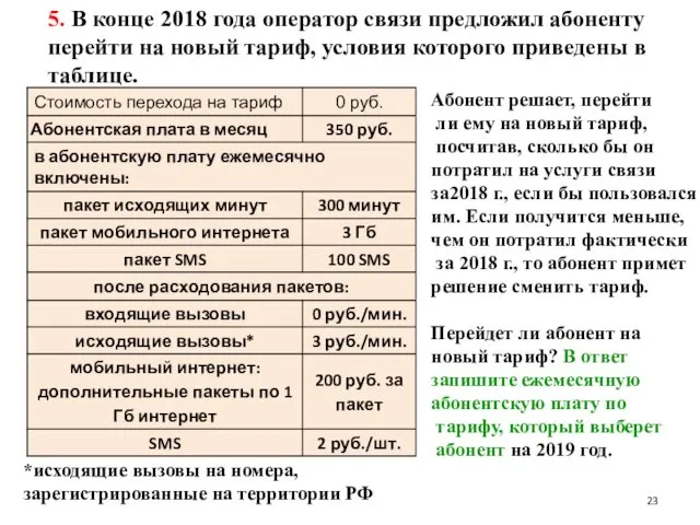 5. В конце 2018 года оператор связи предложил абоненту перейти