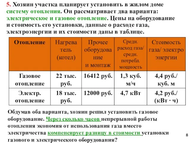 5. Хозяин участка планирует установить в жилом доме систему отопления.