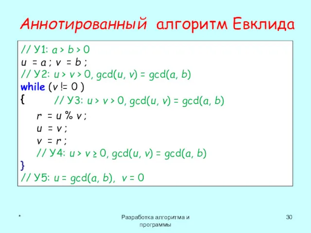 * Разработка алгоритма и программы Аннотированный алгоритм Евклида // У1: