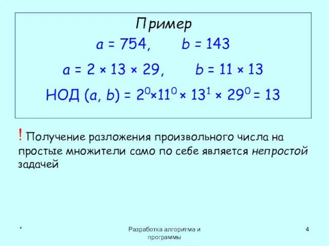 * Разработка алгоритма и программы Пример a = 754, b