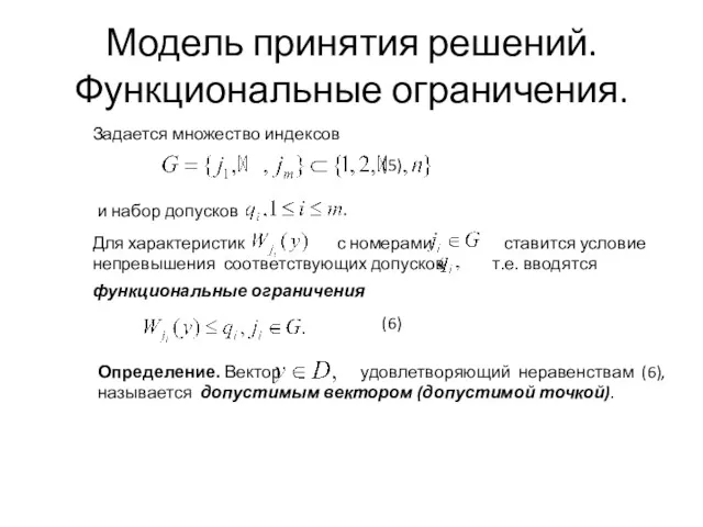 Модель принятия решений. Функциональные ограничения.