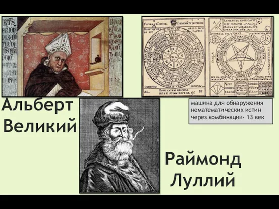 Альберт Великий Раймонд Луллий машина для обнаружения нематематических истин через комбинации- 13 век