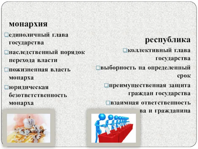 монархия единоличный глава государства наследственный порядок перехода власти пожизненная власть