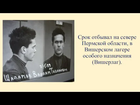 Срок отбывал на севере Пермской области, в Вишерском лагере особого назначения (Вишерлаг).