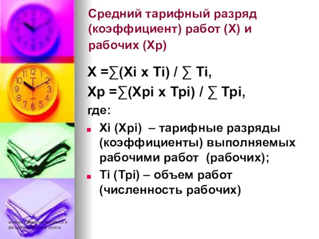 анализ трудовых ресурсов и фонда заработной платы Средний тарифный разряд