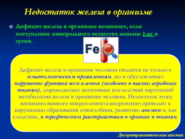 Недостаток железа в организме Дефицит железа в организме возникает, если