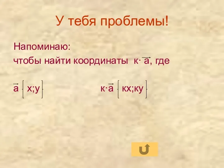 У тебя проблемы! Напоминаю: чтобы найти координаты к· а, где а х;у к·а кх;ку