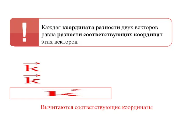 Каждая координата разности двух векторов равна разности соответствующих координат этих векторов. Вычитаются соответствующие координаты