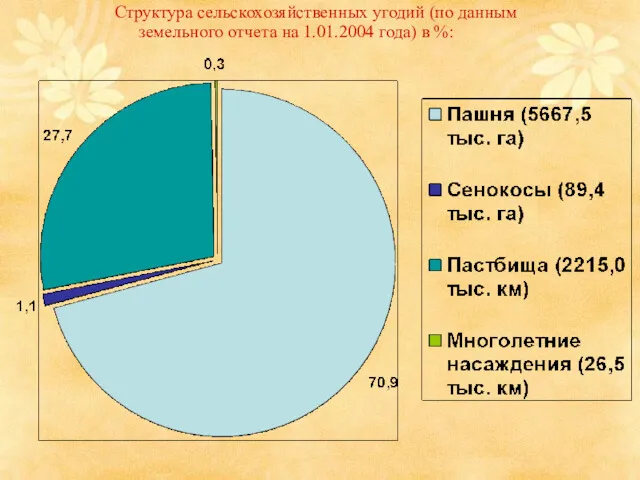 Структура сельскохозяйственных угодий (по данным земельного отчета на 1.01.2004 года) в %: