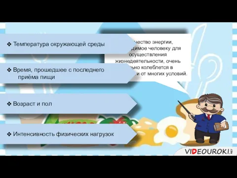 Количество энергии, необходимое человеку для осуществления жизнедеятельности, очень сильно колеблется