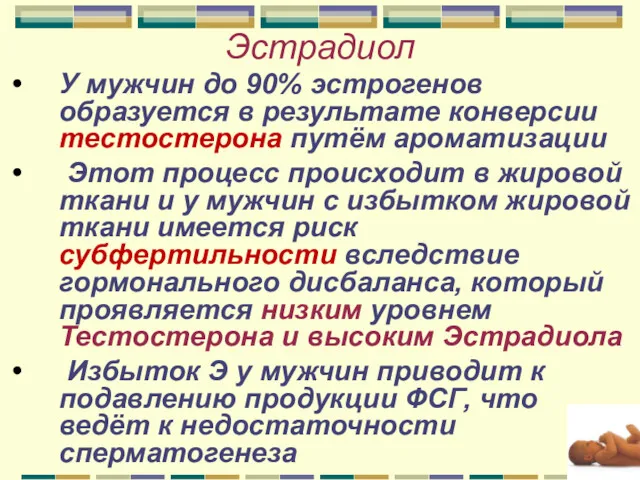 Эстрадиол У мужчин до 90% эстрогенов образуется в результате конверсии