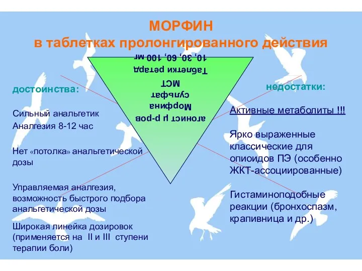 МОРФИН в таблетках пролонгированного действия достоинства: Сильный анальгетик Аналгезия 8-12