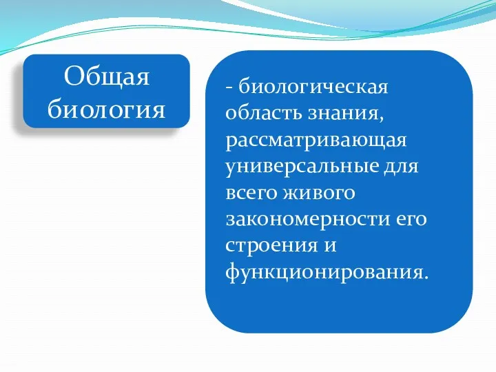 Общая биология - биологическая область знания, рассматривающая универсальные для всего живого закономерности его строения и функционирования.