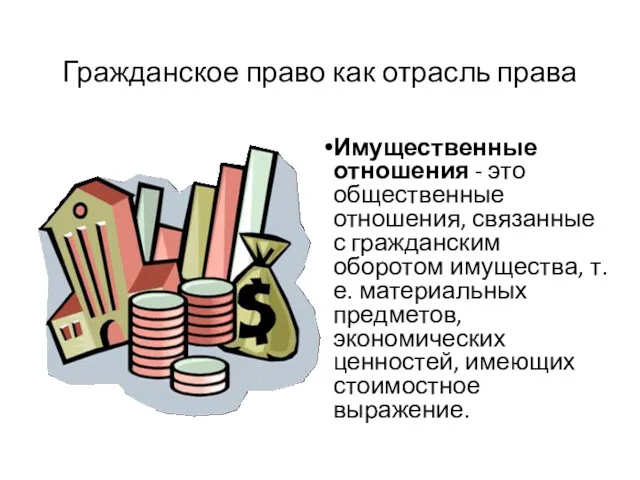 Гражданское право как отрасль права Имущественные отношения - это общественные