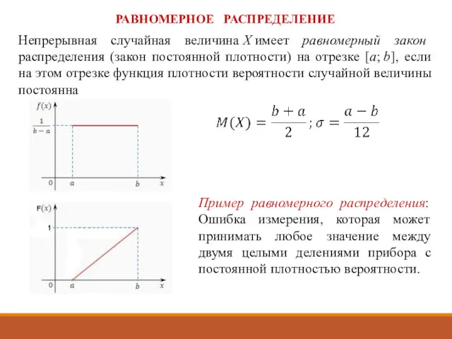 Непрерывная случайная величина Х имеет равномерный закон распределения (закон постоянной