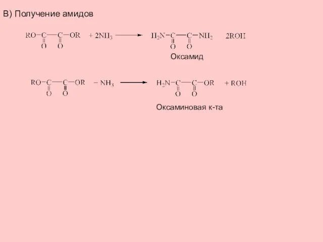 В) Получение амидов Оксамид Оксаминовая к-та