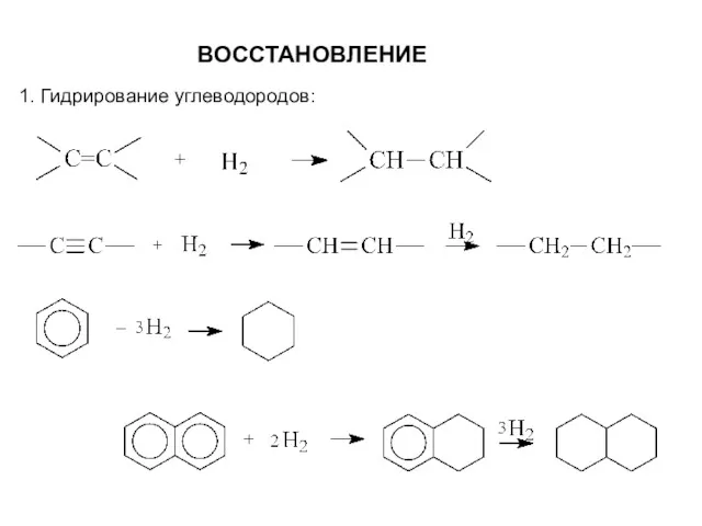 ВОССТАНОВЛЕНИЕ 1. Гидрирование углеводородов: