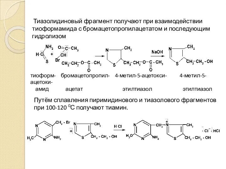 Тиазолидиновый фрагмент получают при взаимодействии тиоформамида с бромацетопропилацетатом и последующим