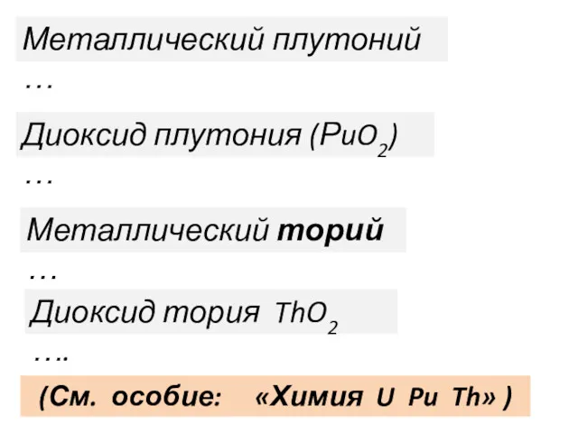 Металлический плутоний … Диоксид плутония (РuO2) … Металлический торий … Диоксид тория ThO2
