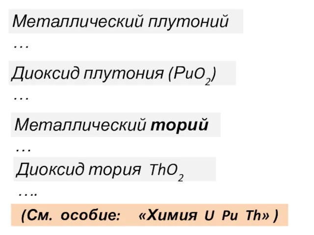 Металлический плутоний … Диоксид плутония (РuO2) … Металлический торий …