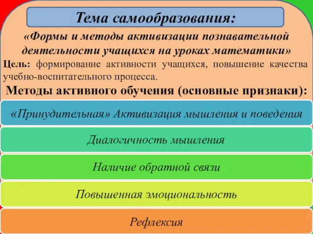 Тема самообразования: «Формы и методы активизации познавательной деятельности учащихся на