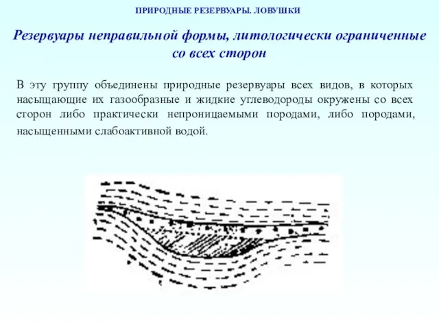 ПРИРОДНЫЕ РЕЗЕРВУАРЫ. ЛОВУШКИ Резервуары неправильной формы, литологически ограниченные со всех