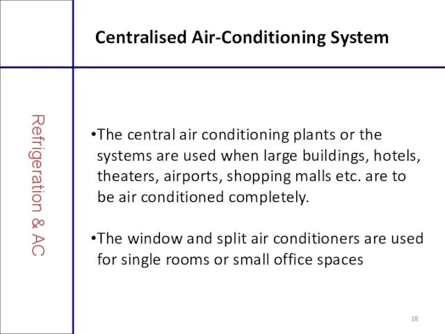 Centralised Air-Conditioning System Refrigeration & AC The central air conditioning