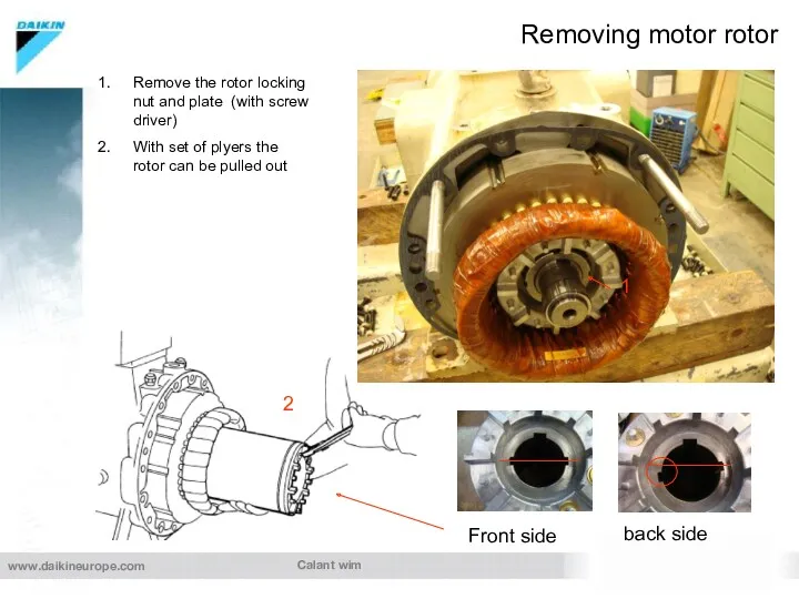 Calant wim Removing motor rotor Remove the rotor locking nut
