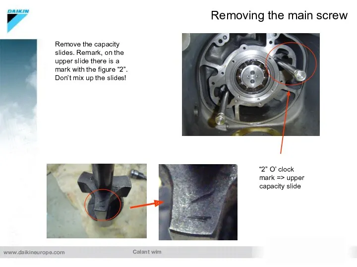 Calant wim Removing the main screw “2” O’ clock mark