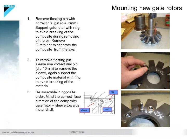 Calant wim Mounting new gate rotors Remove floating pin with
