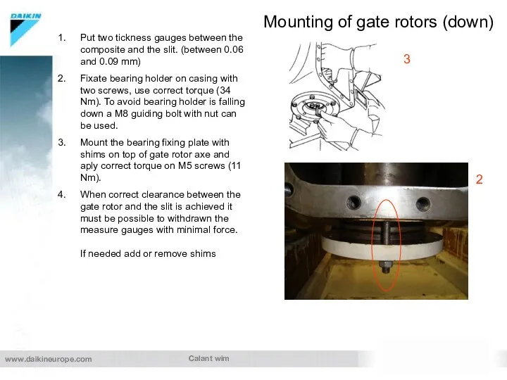 Calant wim Mounting of gate rotors (down) Put two tickness