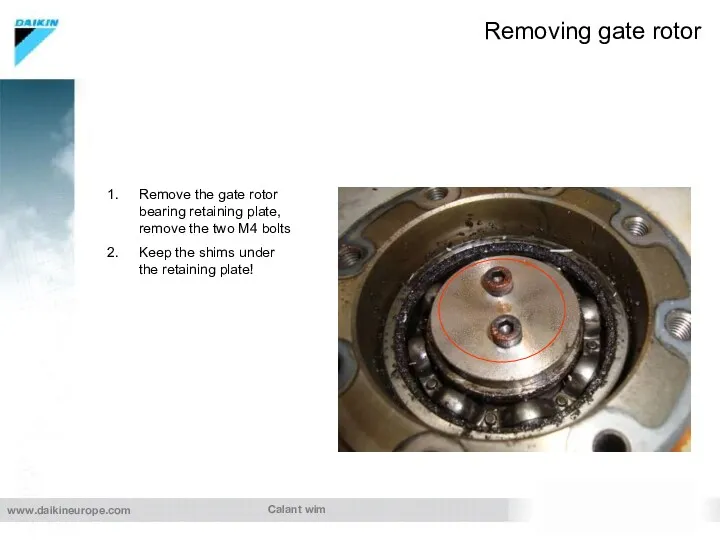 Calant wim Removing gate rotor Remove the gate rotor bearing