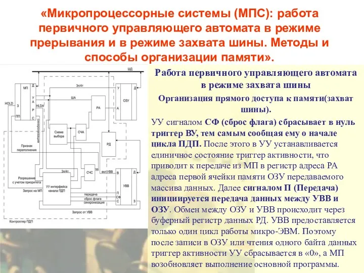 «Микропроцессорные системы (МПС): работа первичного управляющего автомата в режиме прерывания