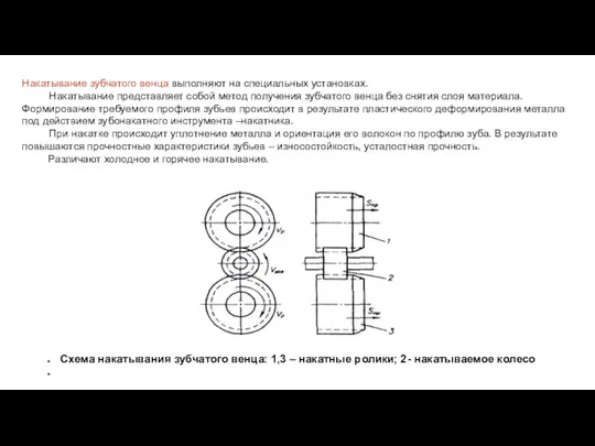 Схема накатывания зубчатого венца: 1,3 – накатные ролики; 2- накатываемое