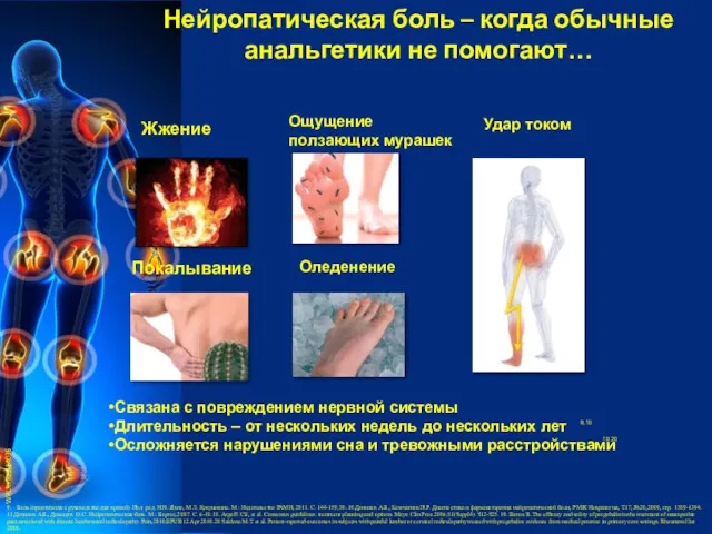 Жжение Удар током Ощущение ползающих мурашек Покалывание Оледенение Нейропатическая боль