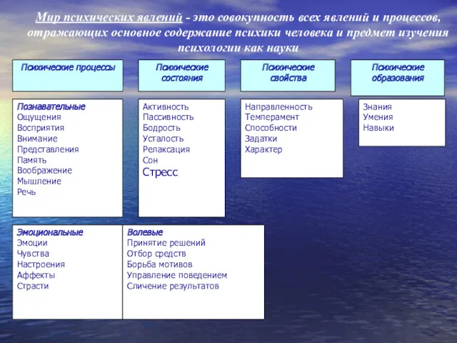 Мир психических явлений - это совокупность всех явлений и процессов,