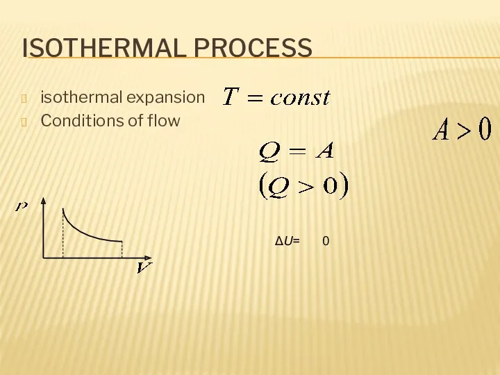 ISOTHERMAL PROCESS isothermal expansion Conditions of flow ΔU= 0