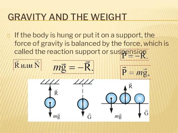 GRAVITY AND THE WEIGHT If the body is hung or put it on