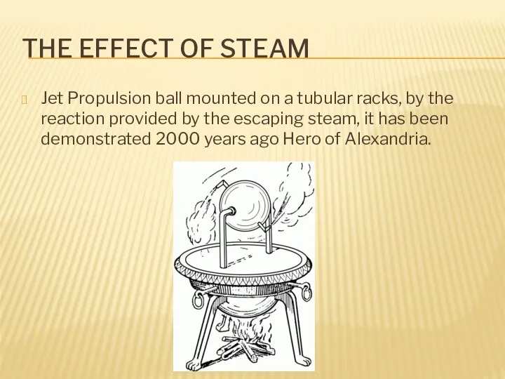 THE EFFECT OF STEAM Jet Propulsion ball mounted on a tubular racks, by