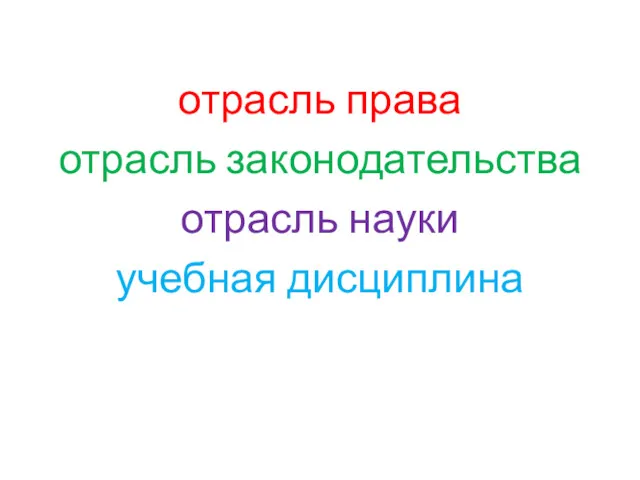 отрасль права отрасль законодательства отрасль науки учебная дисциплина