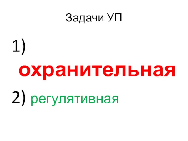 Задачи УП 1) охранительная 2) регулятивная