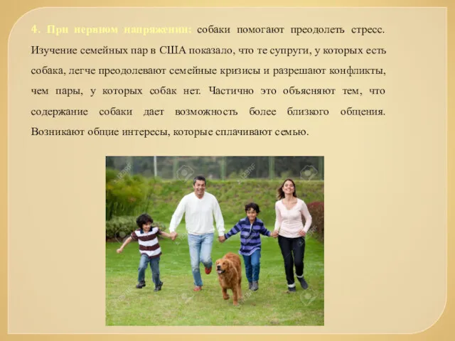 4. При нервном напряжении: собаки помогают преодолеть стресс. Изучение семейных пар в США